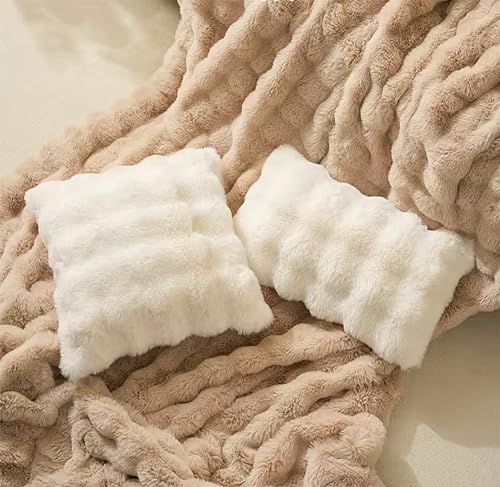 Luxury Faux Fur Decorative Filled Throw Pillow 18" W x 18" L – Ivory Plush Fluffy Cushion for Couch, Bedroom, Living Room and Office Décor