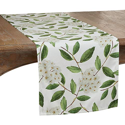 Floral Design Table Linen Collection White Green Table Cover — Christmas gift and decor accent seasonal decorating choice