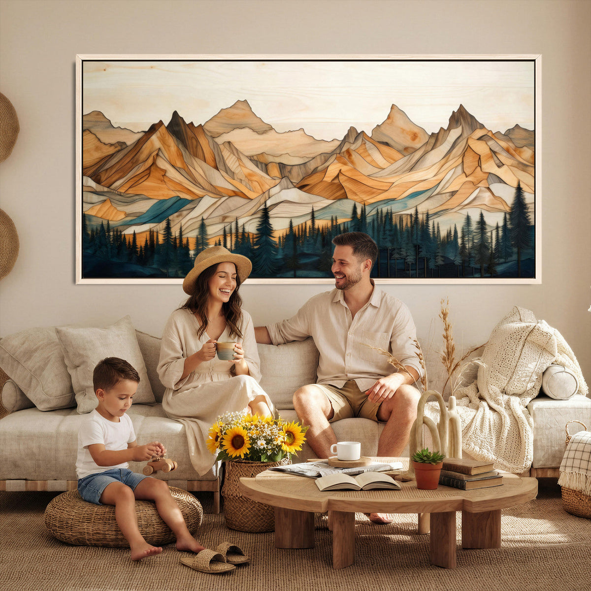 Rustic Wood Mountain Wall Art Print | Triptych Giclee Print