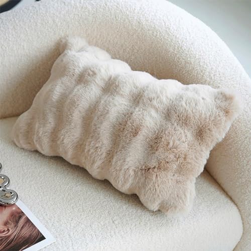Luxury Faux Fur Decorative Filled Throw Pillow 18" W x 18" L – Ivory Plush Fluffy Cushion for Couch, Bedroom, Living Room and Office Décor