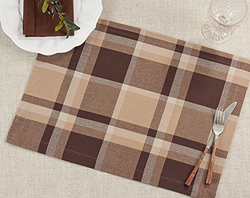 Classic Plaid Design 100% Cotton Placemats 14" W x 20" L, Set of 4 — table decor for gatherings holidays and entertaining seasonal decorating choice