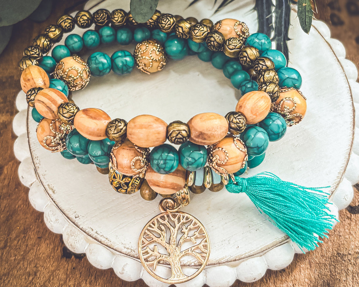 Beautiful Turquoise Tree of Life Bracelet Set
