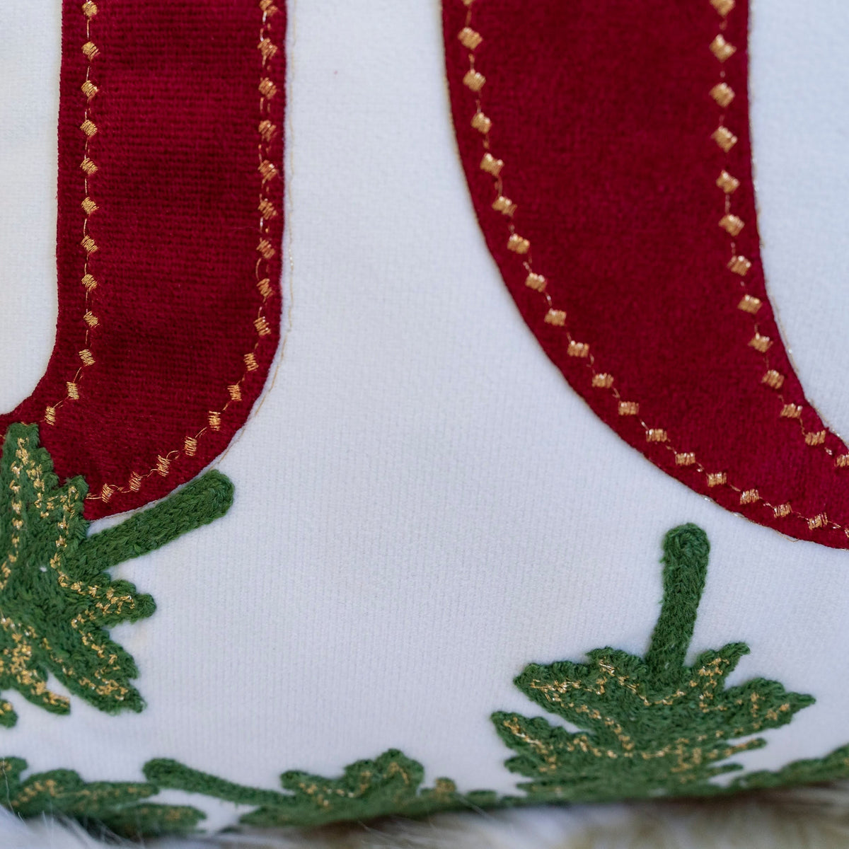 JOY Embroidered Christmas Throw Pillow – 14x20 Velvet Lumbar Cushion