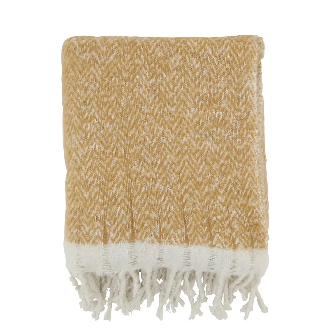 Faux Mohair Herringbone Throw Blanket 50" W x 60" L – Natural Cozy Fringe Blanket for Home, Couch, Bedroom, Living Room, Office, and Holiday Décor