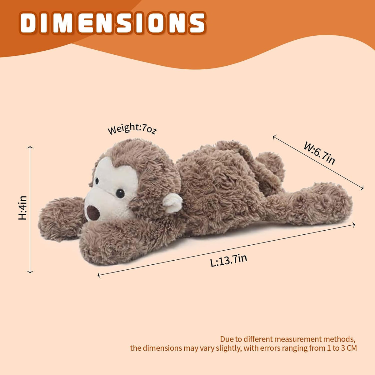 14" 7 OZ Monkey Cute Weighted Stuffed Animals,Sensory Comfort Plush Throw Pillow Toy,Monkey Plush Toys for Stress Relief, Kawaii Plushies Hugging Toy Stuffed Monkey Gifts for Kids & Adults.