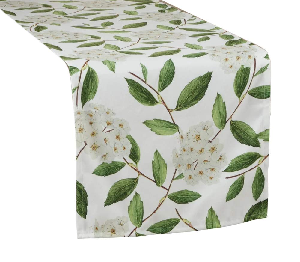 Floral Design Table Linen Collection White Green Table Cover — holiday decorating accent gift-ready decor idea
