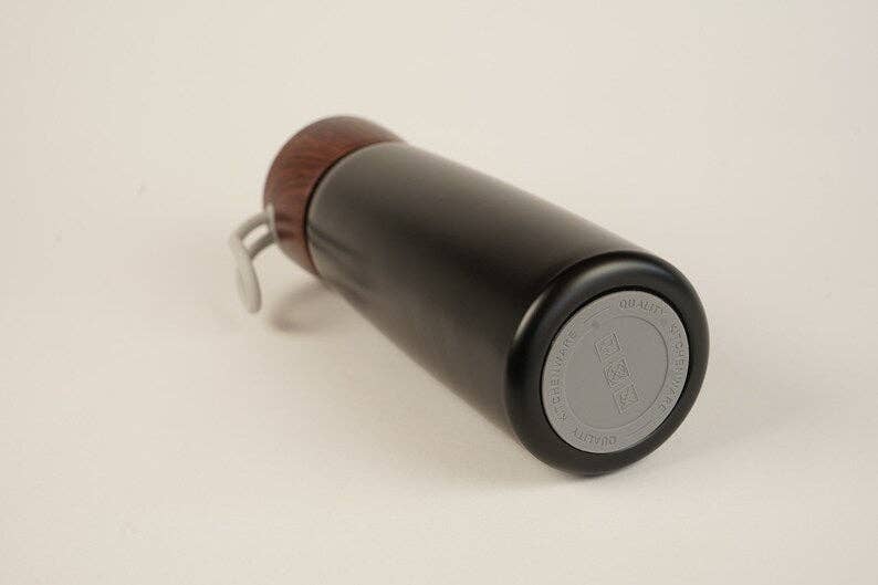 Black Insulated Tumbler With Wooden Lid