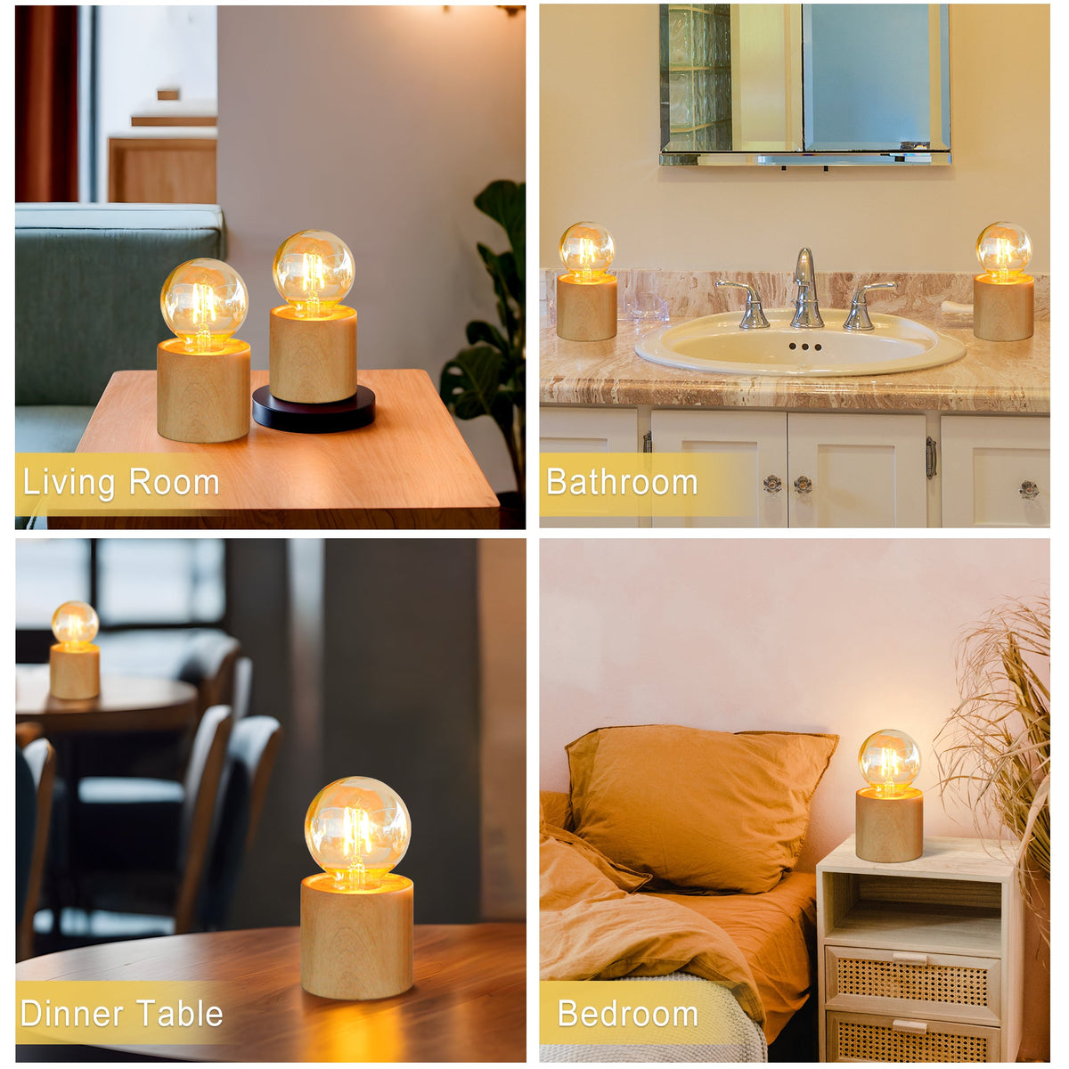 Set of 4 Wood Grain Table Lamp 6.5" Tall