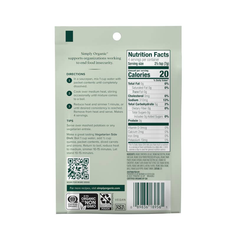 Simply Organic Vegetarian Brown Gravy Mix, Certified Organic
