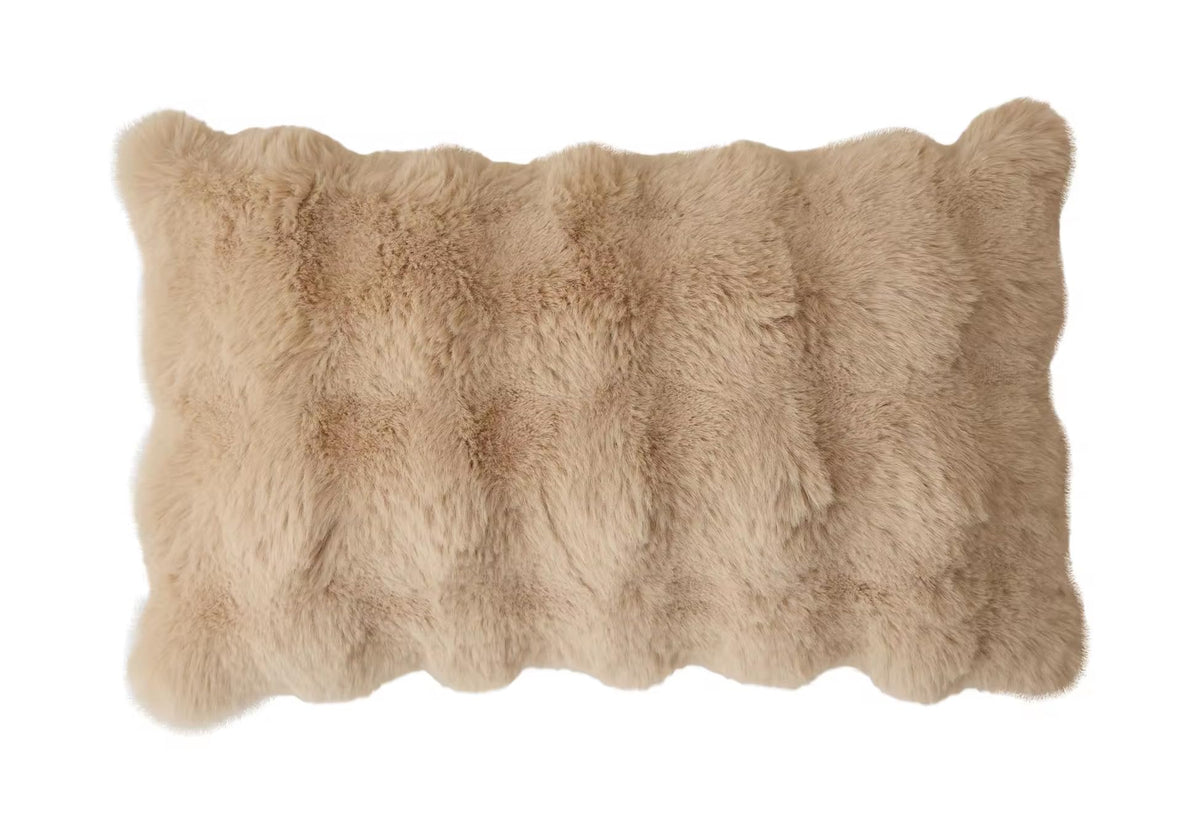 Luxury Faux Fur Decorative Filled Throw Pillow 18" W x 18" L – Ivory Plush Fluffy Cushion for Couch, Bedroom, Living Room and Office Décor