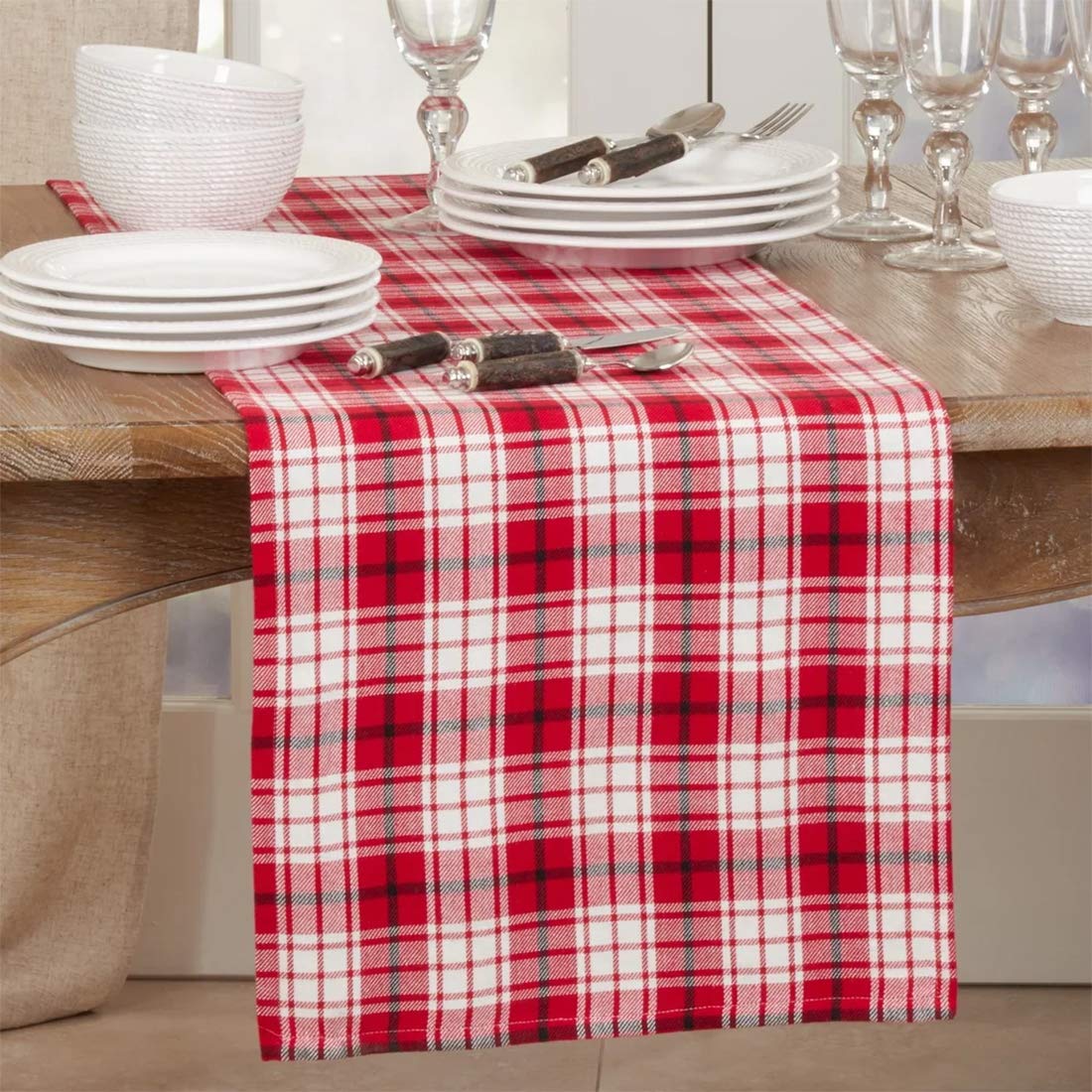 Fennco Style Holiday Plaid Cotton Table Runner 16" W x 72" L — decorative tabletop piece for home entertaining home and holiday accent