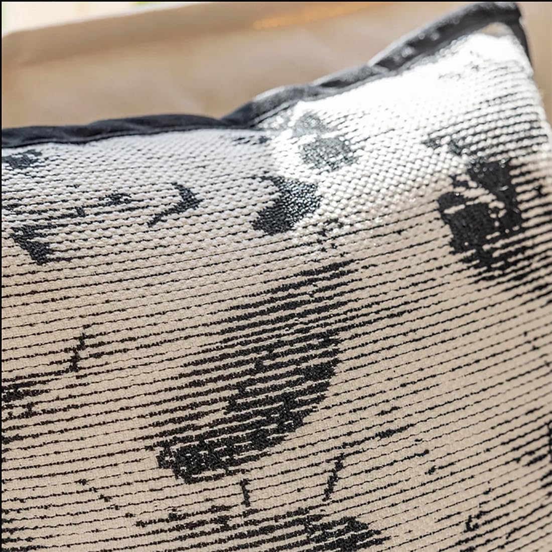 Art Style Leaf Feather Design Jacquard Throw Pillow Cover 18" W X 18" L – Black Woven Square Cushion Case for Couch, Sofa, Bedroom, Office and Living Room Décor