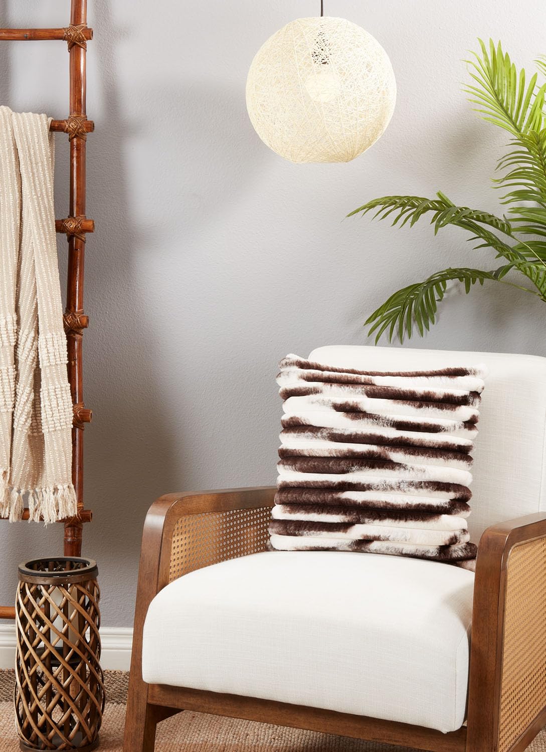 Striped Faux Fur Decorative Filled Throw Pillow 18" W x 18" L – Black Plush Cushion for Couch, Bedroom, Living Room and Office Décor