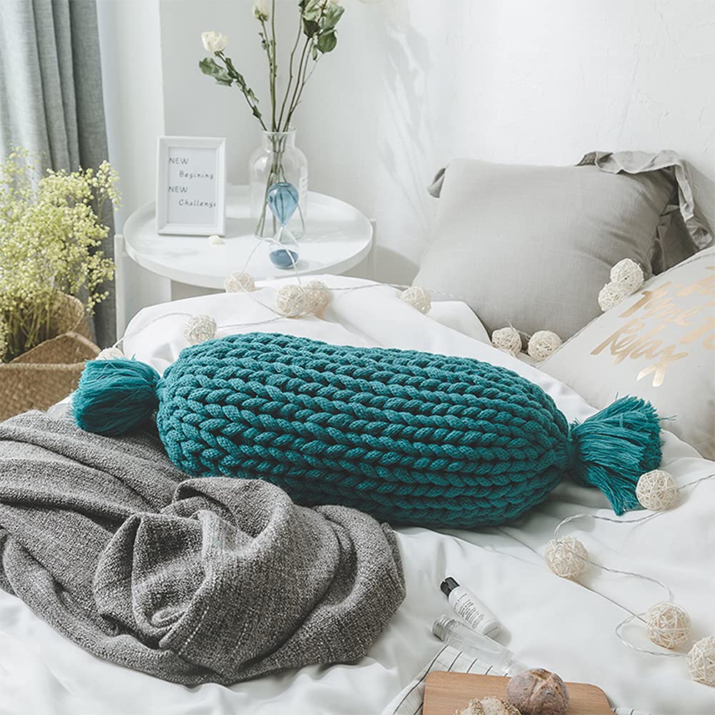 Fennco Styles Candy Shaped Chunky Cable Knitted Decorative Cotton Throw Pillow 12" W x 24" L – Oblong Cushion for Home, Couch, Sofa, Bedroom, Office Décor and Special Occasion