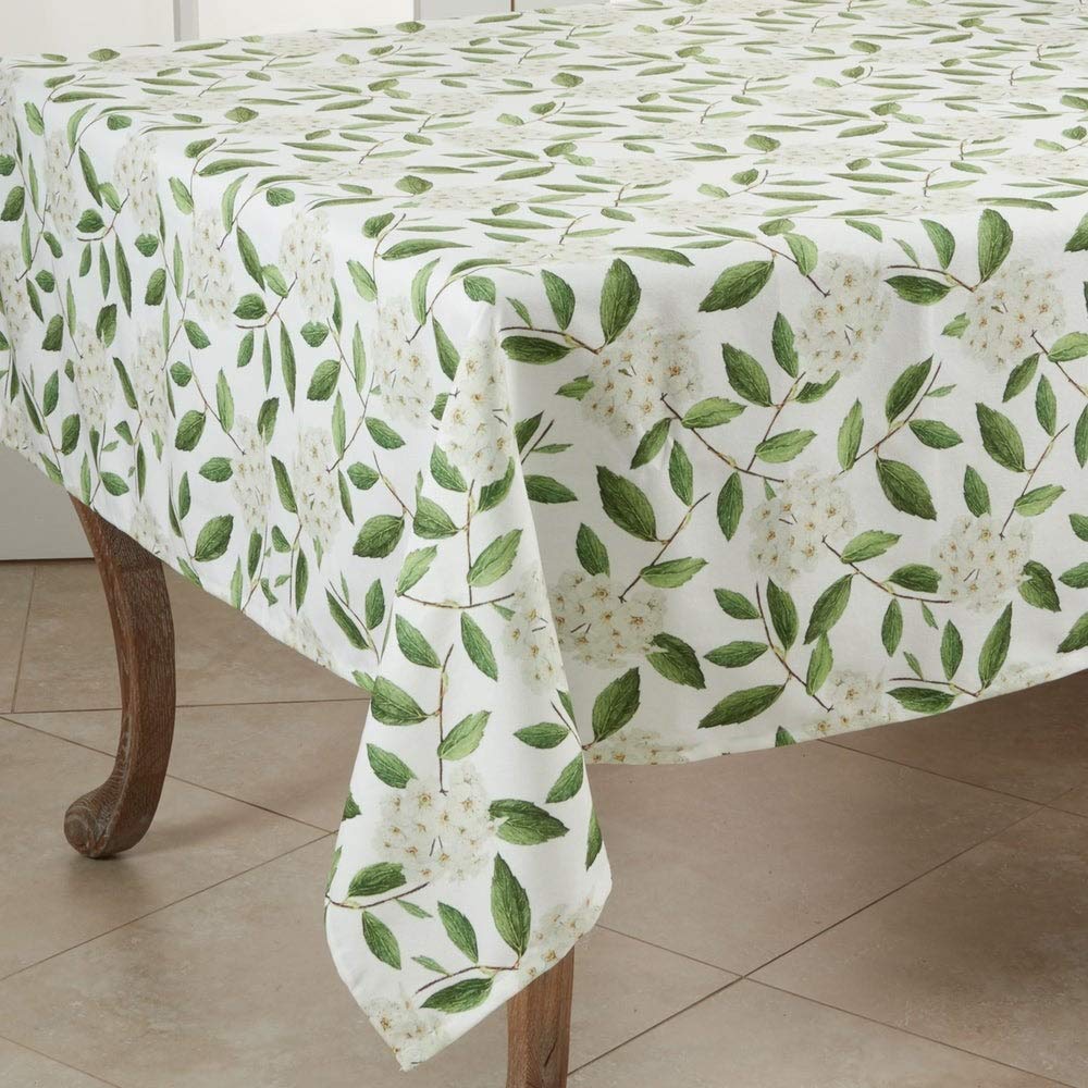 Floral Design Table Linen Collection White Green Table Cover — holiday home decoration seasonal gift idea