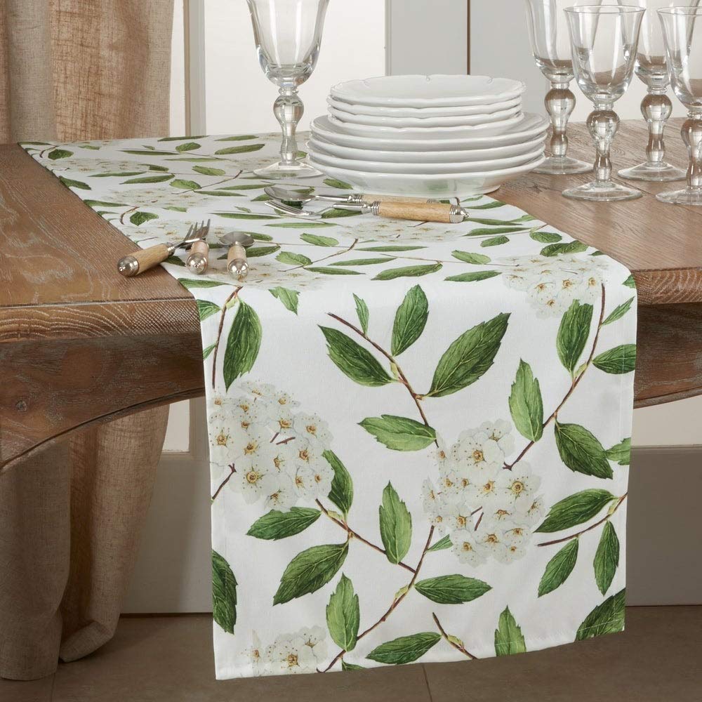 Floral Design Table Linen Collection White Green Table Cover — winter holiday home accent home and holiday accent