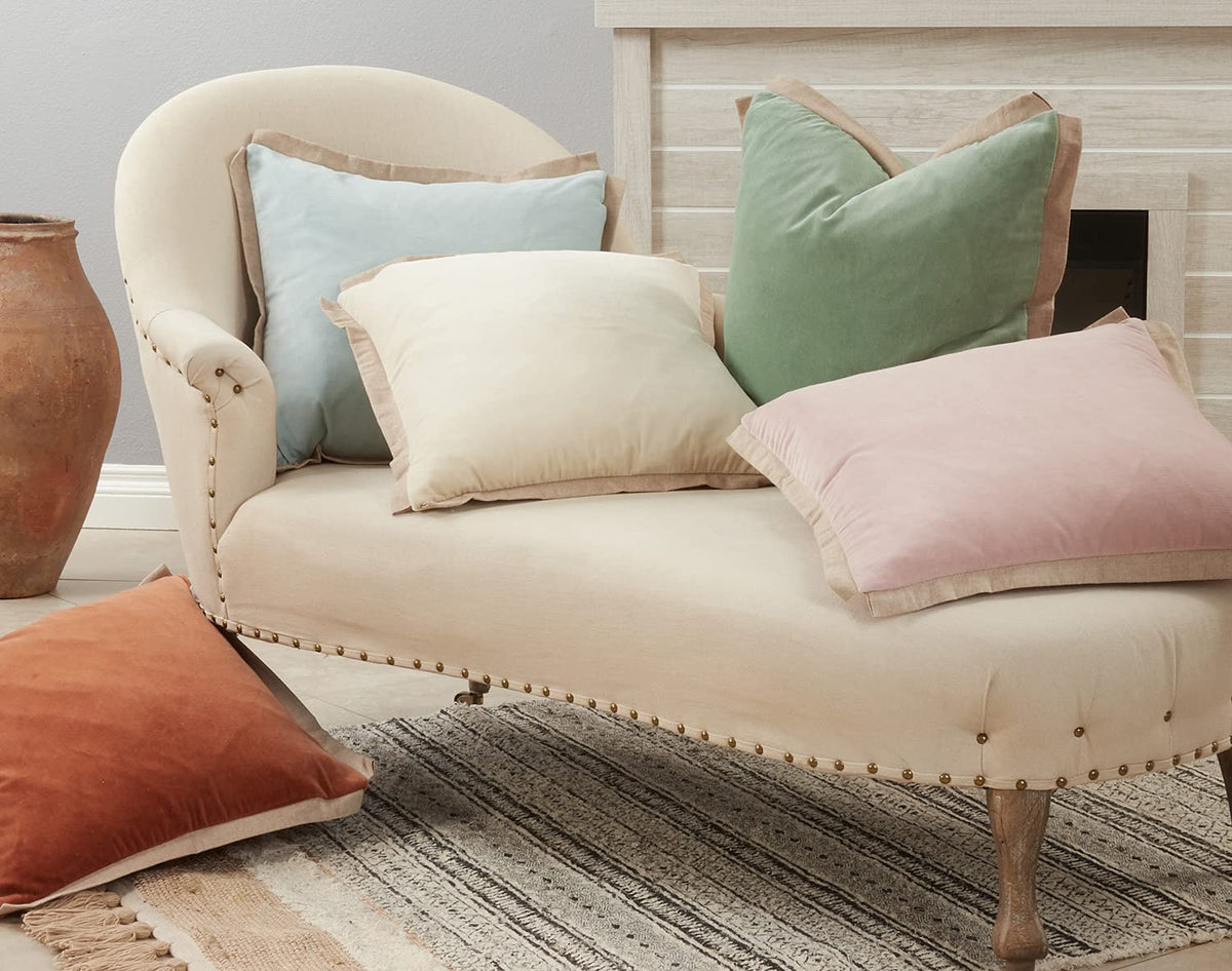 Classic Cotton Velvet Flange Decorative Throw Pillow 20" W x 20" L, textured velvet accent for couch or bed at Cedar & Spice Gifts