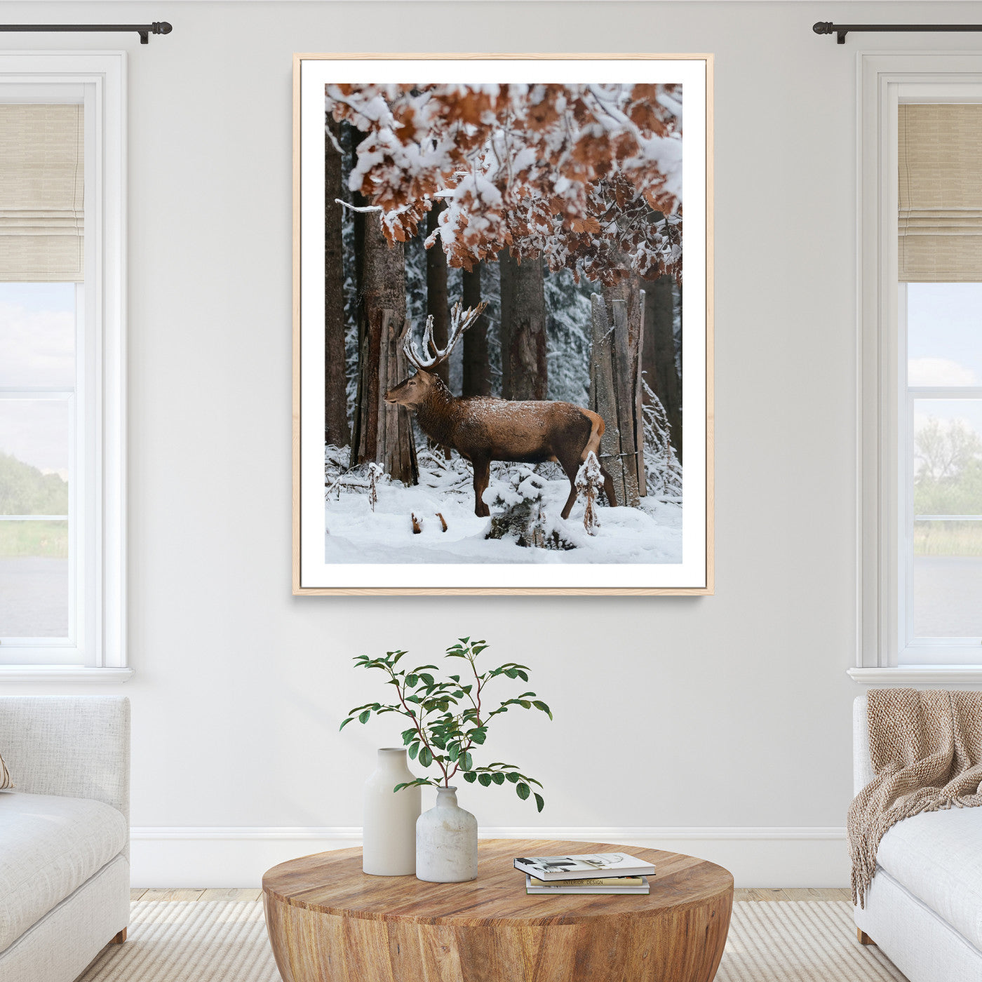 Winter Deer Landscape Wall Art Canvas Print – Serene Snowy
