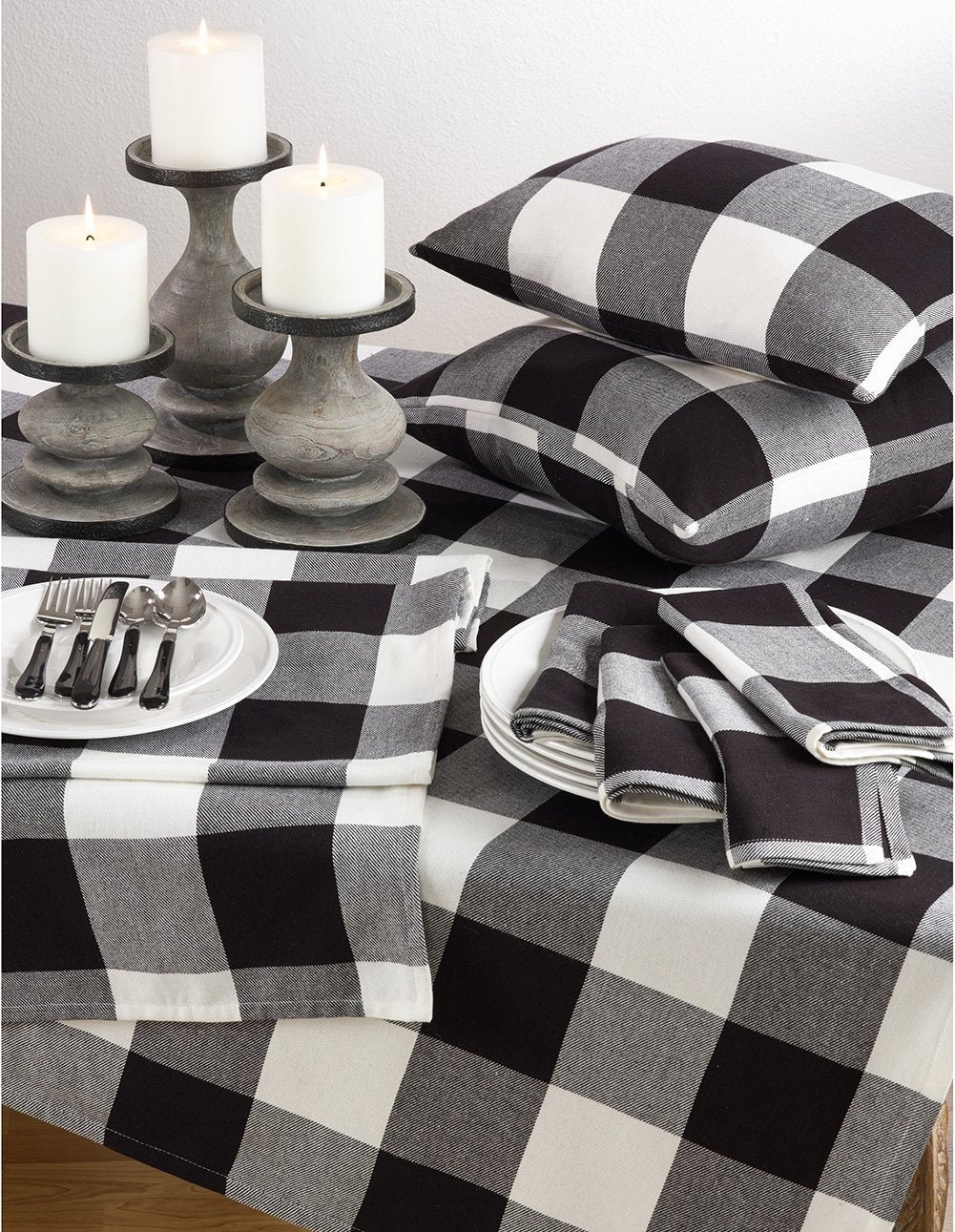 Fennco Styles Home Decor Buffalo Check Plaid Cotton Throw Pillow (Black, 13"x20" Pillow Case)