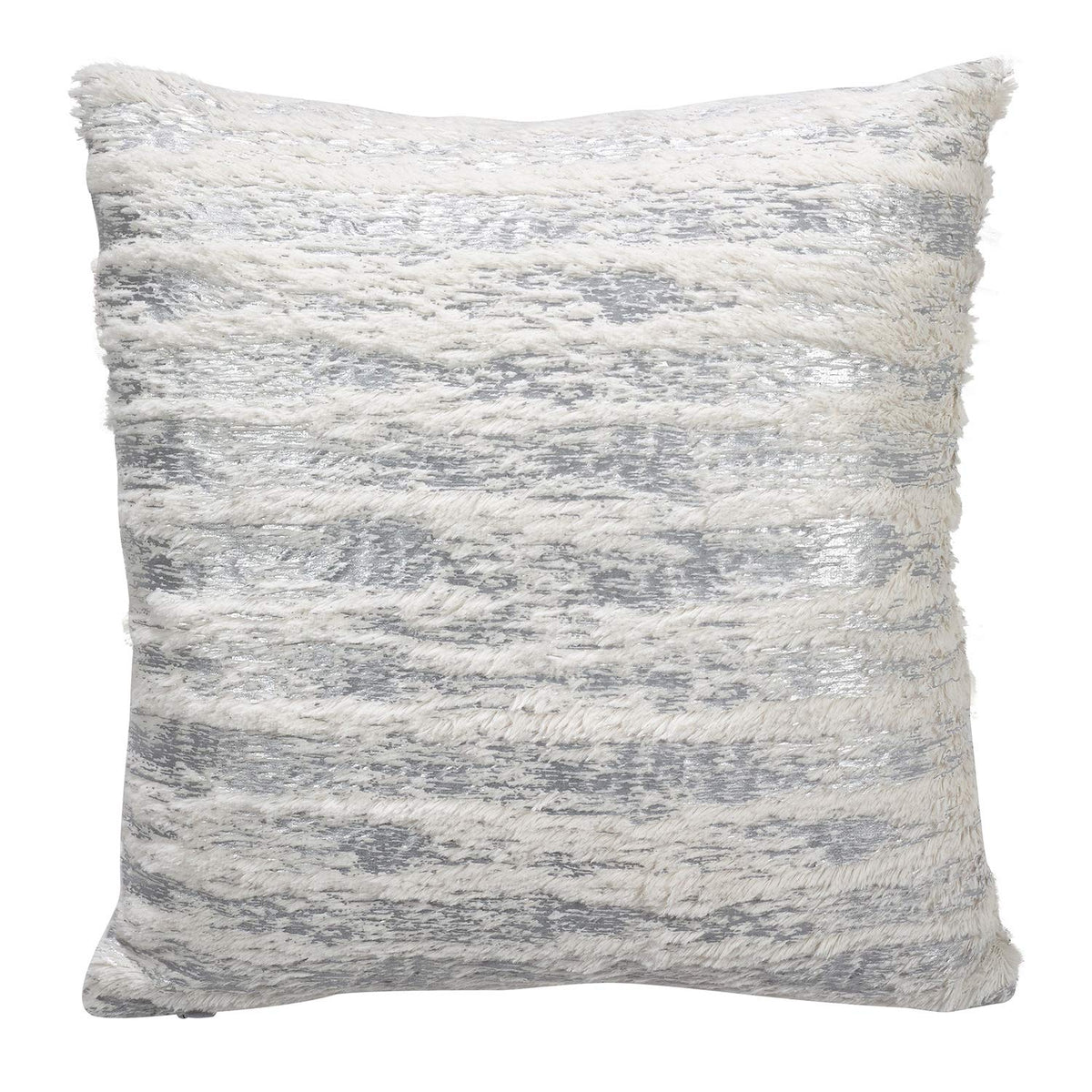 Fennco Styles Brushed Metallic Foil Collection Glamorous Faux Fur 15 x 15 Inch Throw Pillow with Case & Insert – Silver Throw Pillow for Couch, Bedroom and Living Room Décor