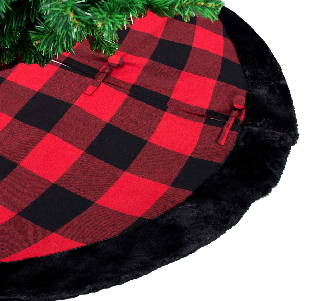 Fennco Styles Red & Black Buffalo Plaid Christmas Tree Skirt 53" Round - Holiday Tree Skirt for Home, Christmas Tree, Winter Festivals, Office, School Décor