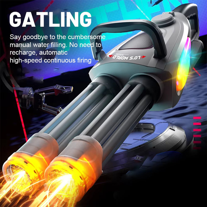 Electric LED Rotating Gatling Water Gun - Auto-Spray Blaster for Kids & Adults (Summer Pool Toy)