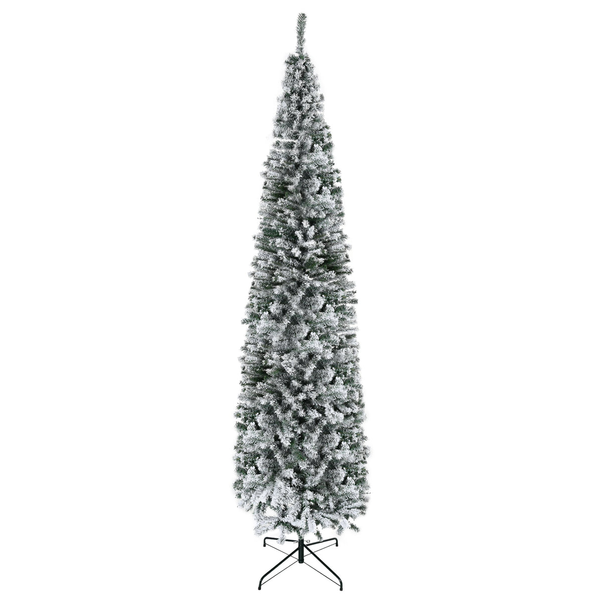 HOMCOM 9' Tall Unlit Snow-Flocked Slim Artificial Christmas Tree