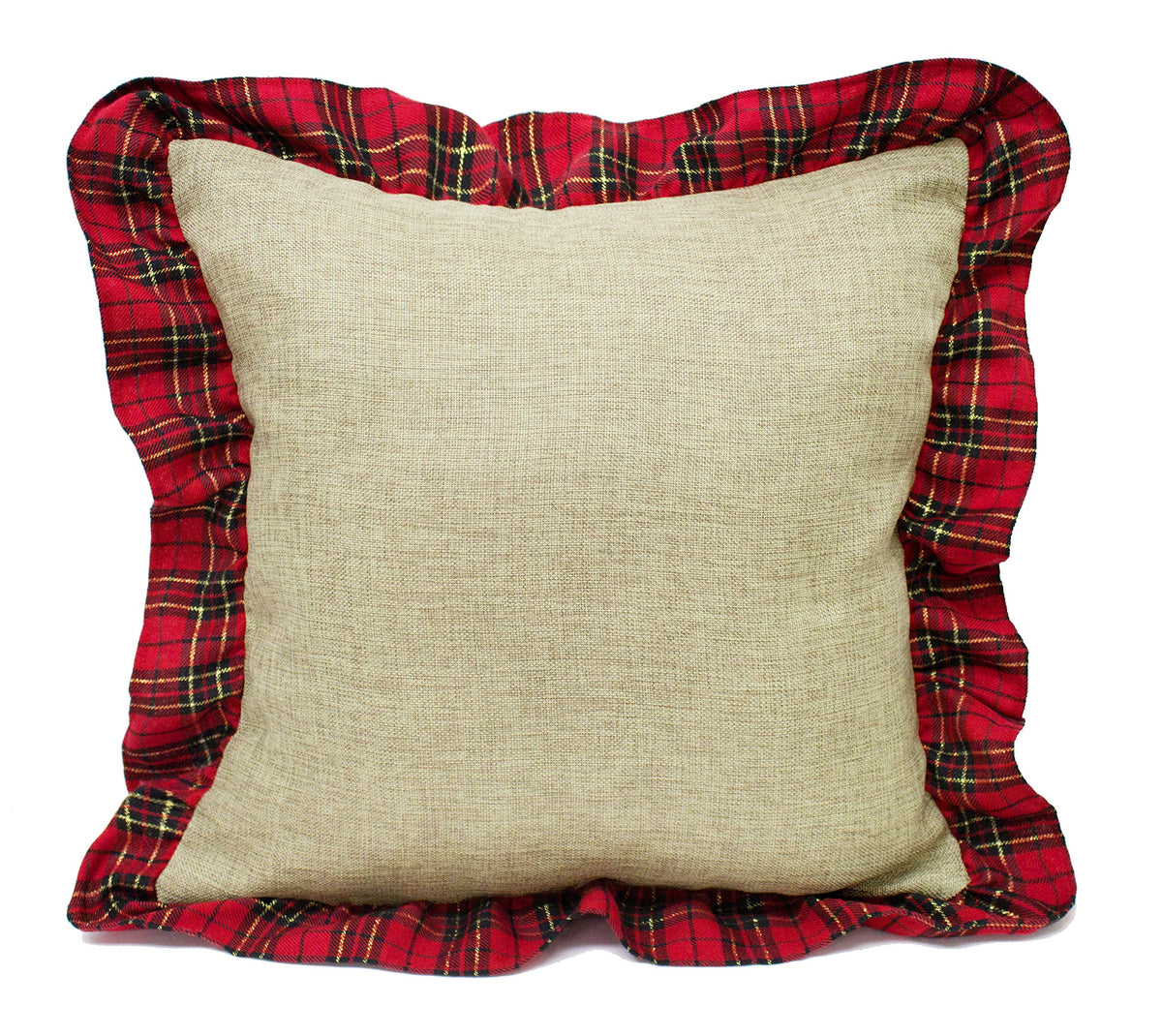 Fennco Styles Holiday Deer Tartan Plaid Ruffle Border Christmas Decorative Throw Pillow
