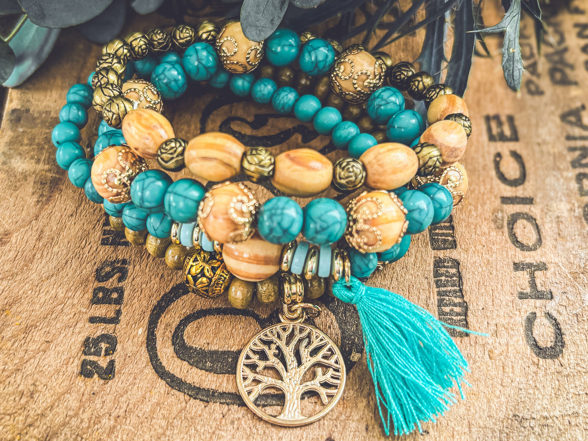 Beautiful Turquoise Tree of Life Bracelet Set