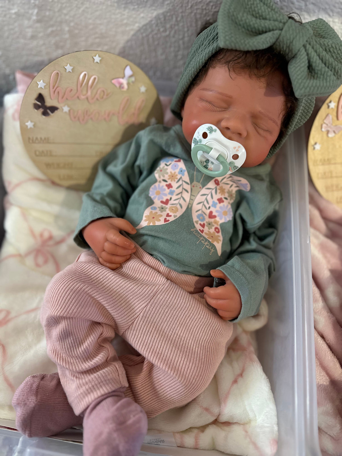 Victoria 19” W/ NEWBORN CURLY HAIR , CUSTOM MADE Full Silicone Tan Skin open mouth tat 5 days