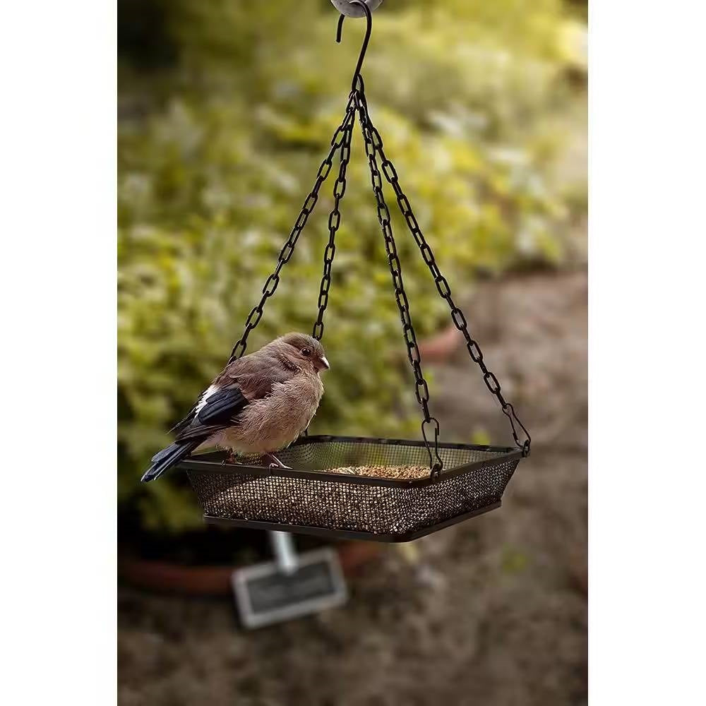 Heavy Duty Black Iron Mesh Bird Feeder Seed Tray with Easy to Hang Chain