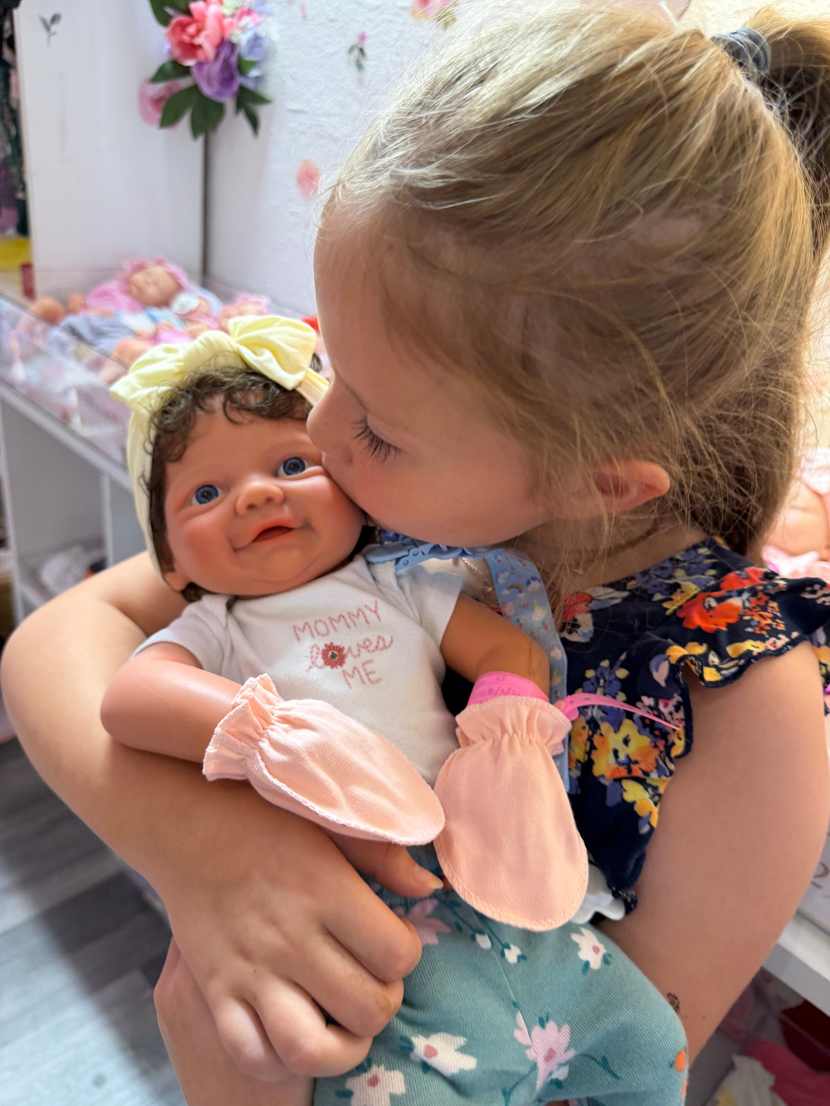 Gracie 17” W/ NEWBORN CURLY HAIR ,CUSTOM MADE Full Body PREMIUM Silicone- No mold seam lines on limbs! TAN Skin, open mouth tat 10-15 days