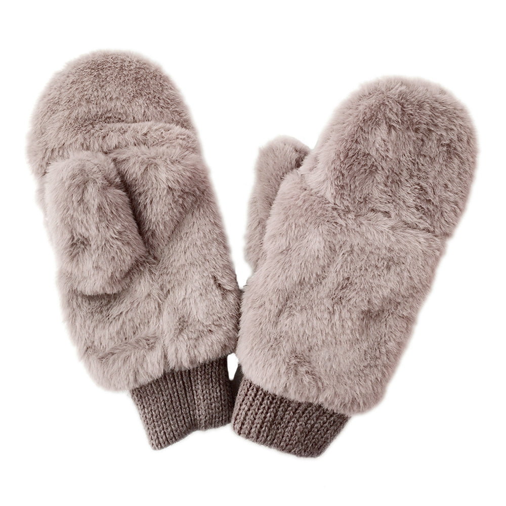 Solid Faux Fur Open Up Mitten Gloves