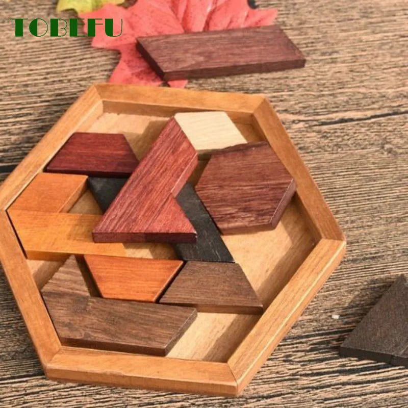 Wooden Geometric Shape Jigsaw Puzzle – Brain Teaser Educational Toy for Kids