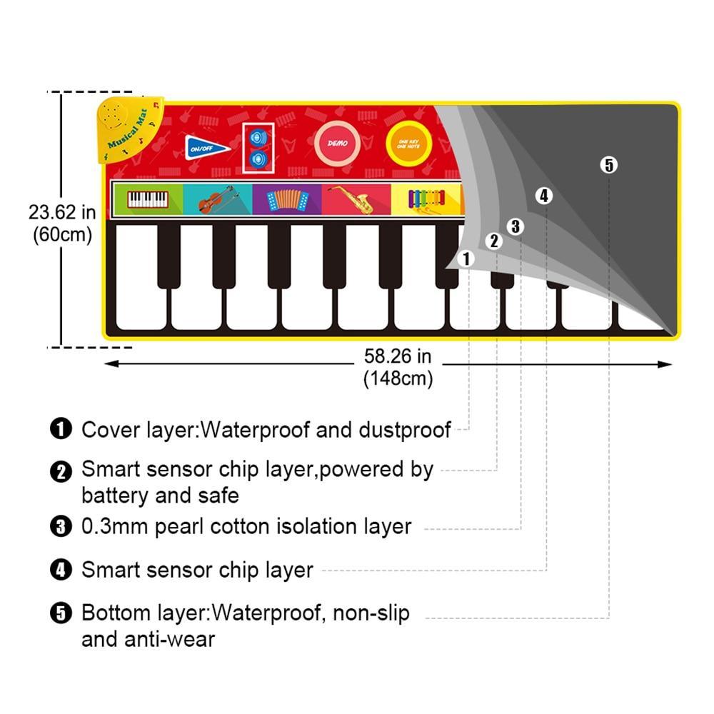 Big Size Music Piano Carpets & 8 Instruments Guitar Accordion Violin Sounds Musical Play Mat Educational Toy For Kids