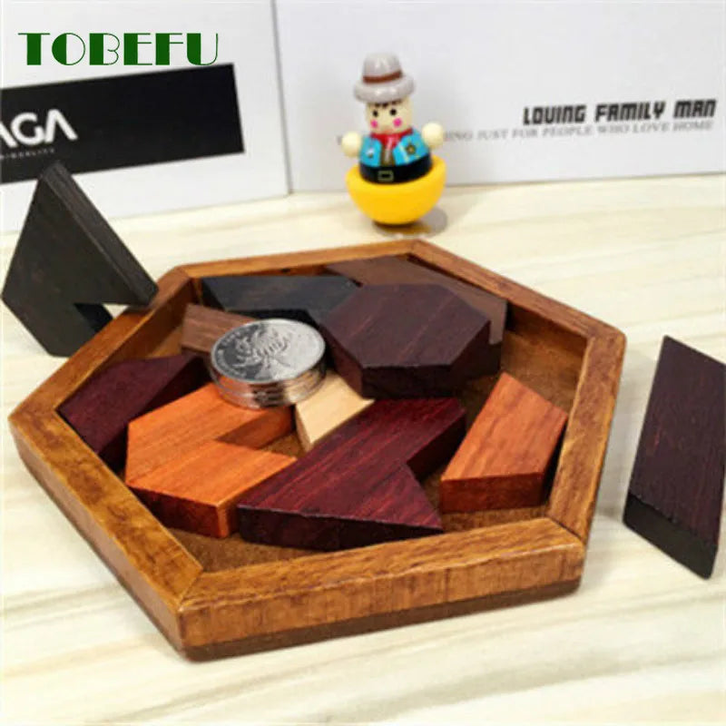 Wooden Geometric Shape Jigsaw Puzzle – Brain Teaser Educational Toy for Kids