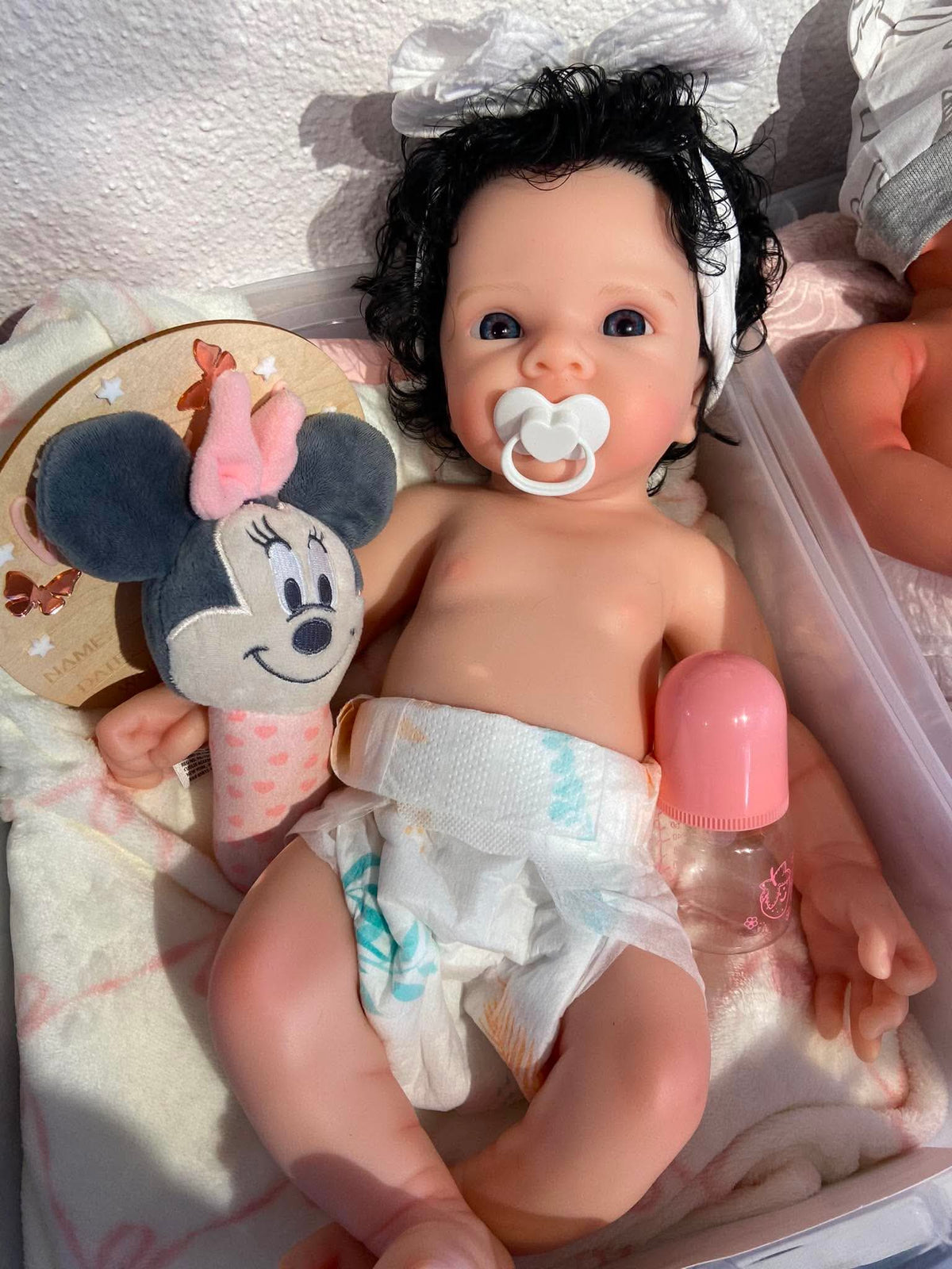 “Snow White” 18in Full PREMIUM Silicone No lines on limbs Custom Hand-rooted Hair Baby Girl open mouth approx 7lbs EYELASHES ADDED tat 10-15 days