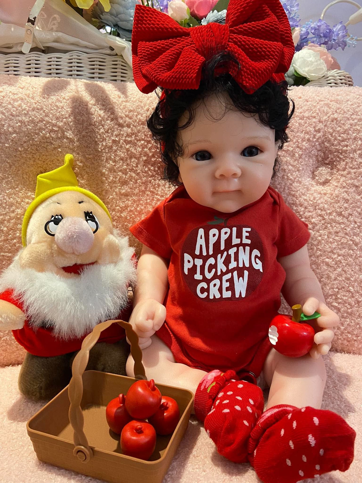 “Snow White” 18in Full PREMIUM Silicone No lines on limbs Custom Hand-rooted Hair Baby Girl open mouth approx 7lbs EYELASHES ADDED tat 10-15 days