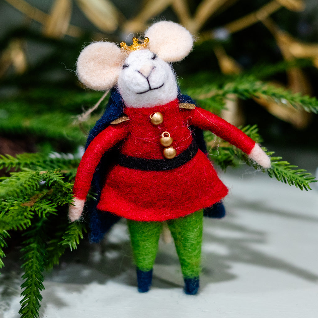 Felt Nutcracker Mouse in Red Jacket, Blue Cap and Gold Crown