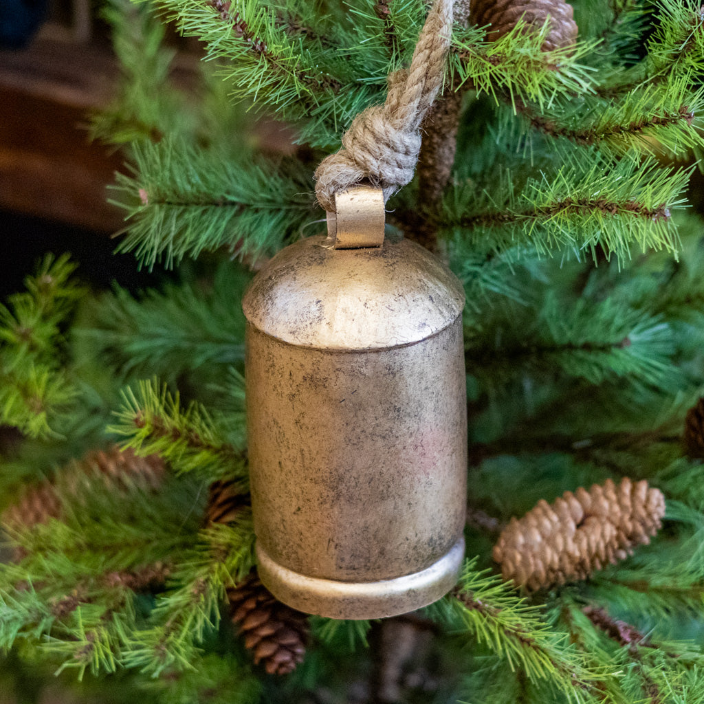 Tall Antiqued Gold Iron with Jute Bell