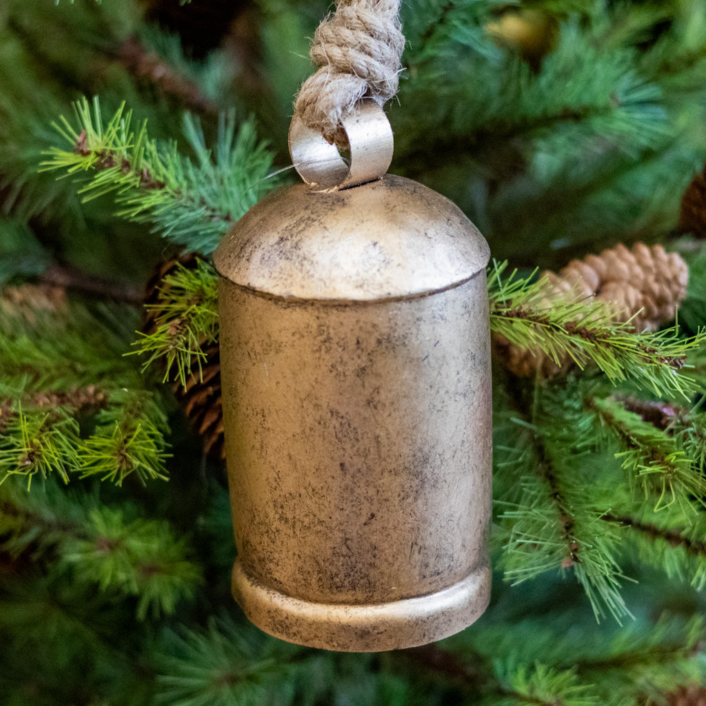 Tall Antiqued Gold Iron with Jute Bell