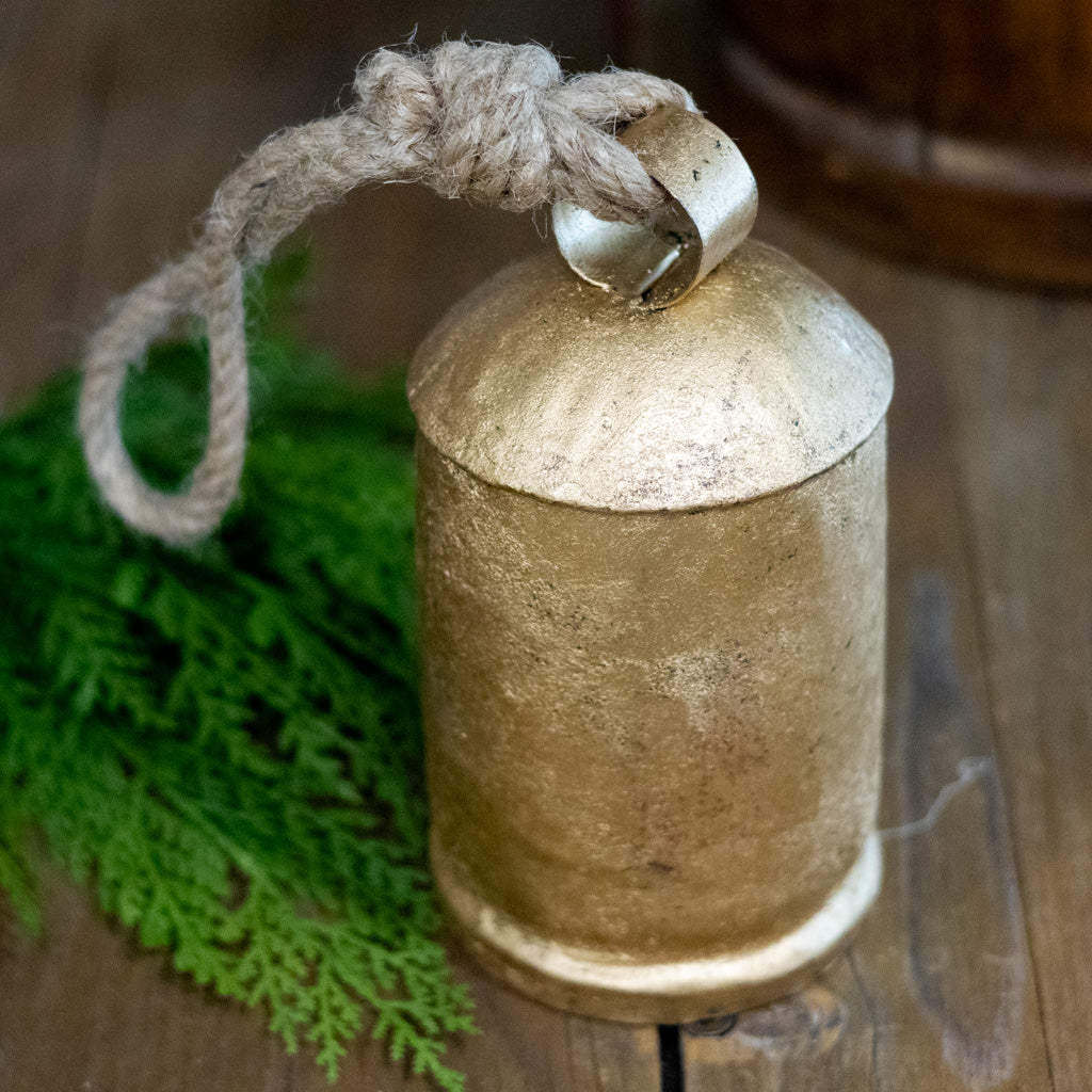 Tall Antiqued Gold Iron with Jute Bell