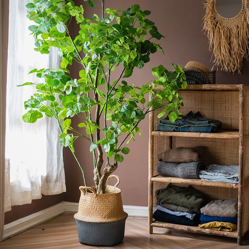 Silk Artificial Apple Banyan Leaf Tree In Pot — realistic faux greenery for indoor home decor seasonal decorating choice
