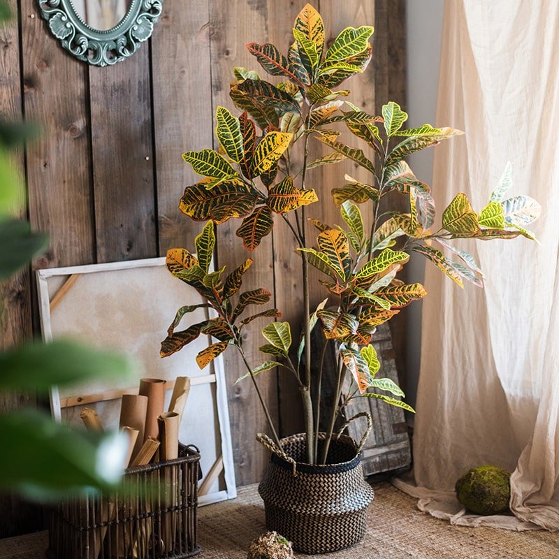 Large Leaf Artificial Croton Tree In Pot — decorative artificial greenery for indoor spaces online gift shop find