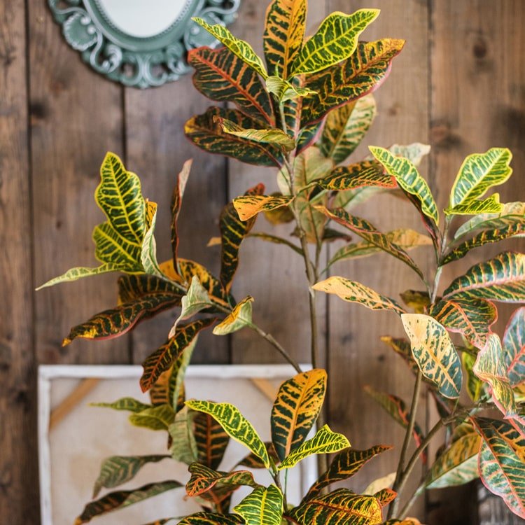 Large Leaf Artificial Croton Tree In Pot — decorative artificial greenery for indoor spaces home and holiday accent