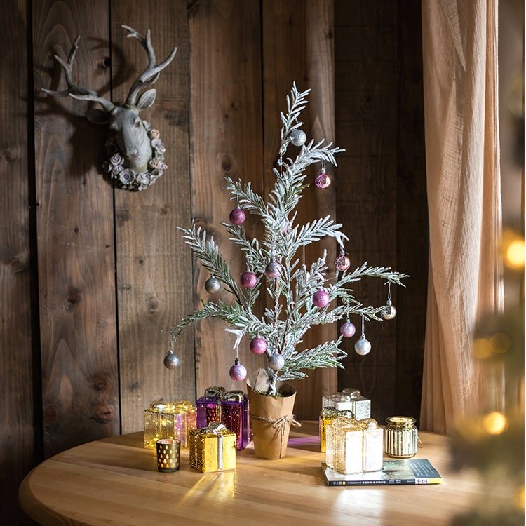 Cedar Fir Tree Snow Flocked Christmas Tree in Paper Wrapped Base, artificial Christmas tree for festive holiday home decor from Cedar & Spice Gifts