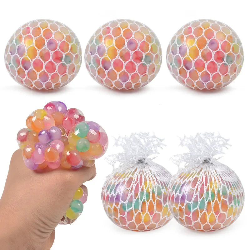 Rainbow Bead Squishy Ball 3D Stress Relief Sensory Toys for Adults Anti-Anxiety Fidget Toy with Non-Toxic for Office Classroom
