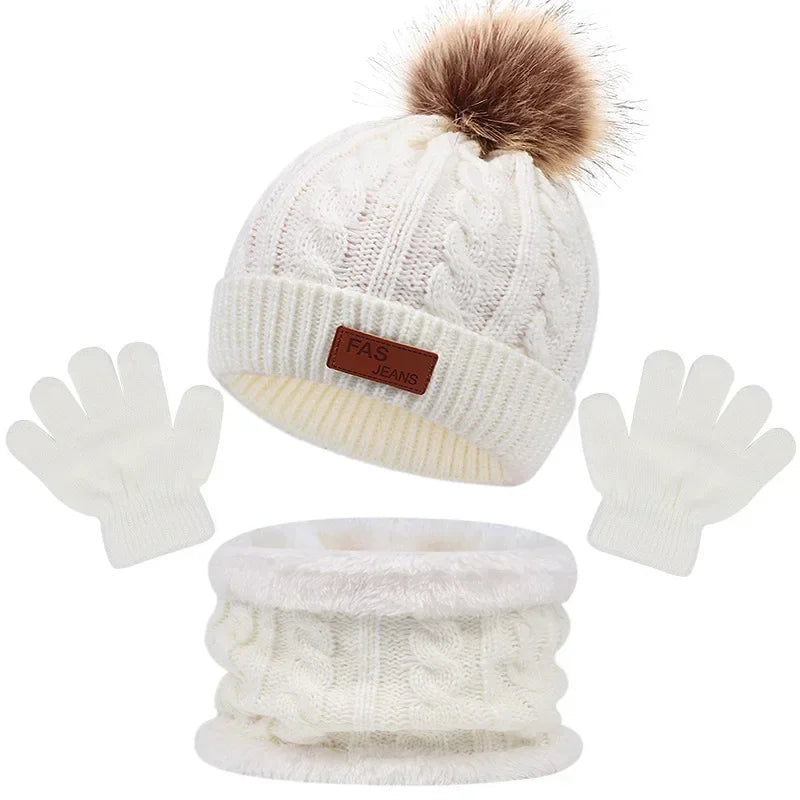 Baby Winter Hat, Scarf & Gloves Set – Knitted Beanie with Fur Ball, Soft Kids Cap for Boys & Girls, Cozy Toddler Winter Accessories (1-5Y)