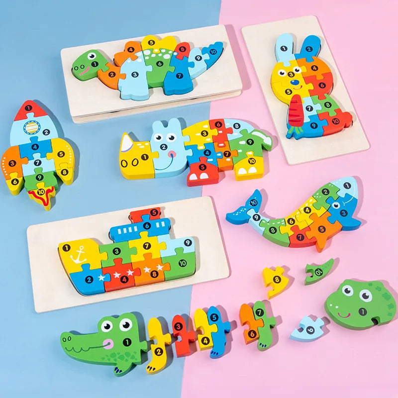 Wooden Educational 3D Building Blocks – Cartoon Animal Puzzle Toy for Babies, Ages 1 to 3 Years