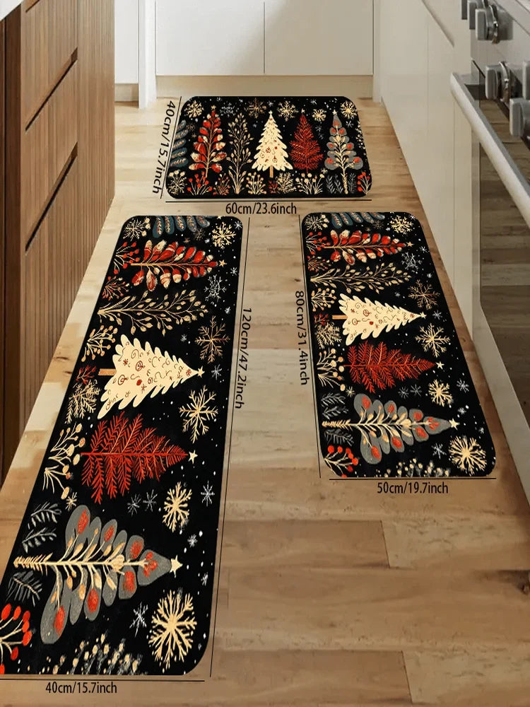VIKAMA Christmas Carpet Christmas Tree CarpetKitchen Rug Long Carpet Absorbent Doormat Carpet For Live Room Sofa Floor Mat
